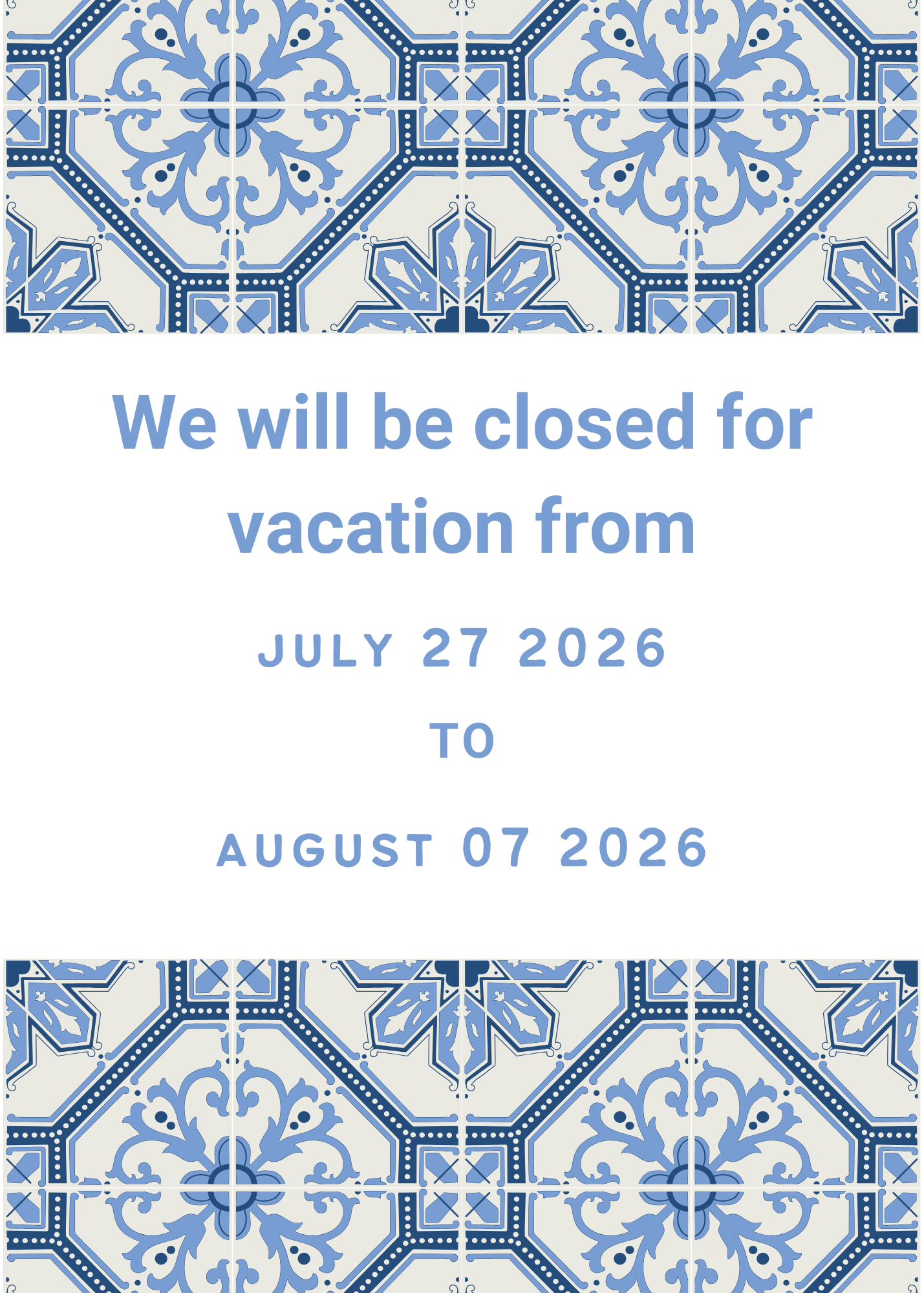 VACATION HOURS 2026